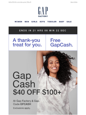 Gap Factory - Your free GapCash expires today