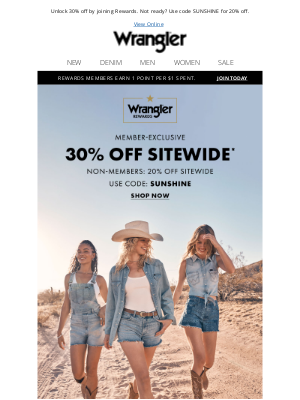 Wrangler - Celebrate summer with 30% off ☀️