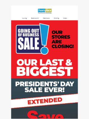 The RoomPlace - Extended Savings! Your Final Presidents’ Day Sale—Up to 85% Off!