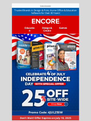 Encore - 4th July - Independence Day Site-Wide Sale - 25% OFF
