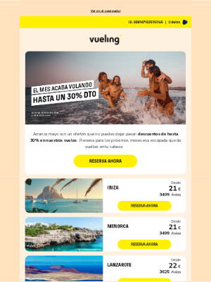 Vueling Airlines S.A. - El mes acaba volando… ¡y con hasta un 30% de descuento! 🏃‍♀️‍➡️