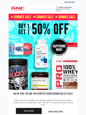 GNC - Sun’s Out. Sale’s On. BOGO 50% OFF! ☀️🔥