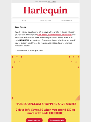 Harlequin - 2 days left to save on new books!