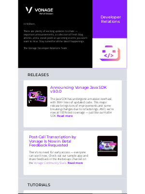Vonage - 🚀 Vonage Dev Newsletter, April 2025: Java SDK update, tech insights, and more