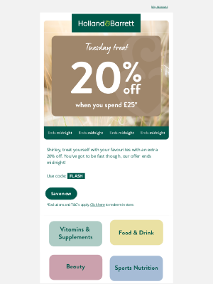 Holland & Barrett International (UK) - Flash sale! 20% off today only 🤑