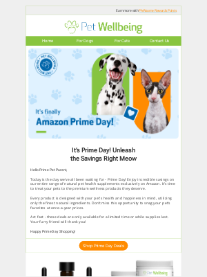 Pet Wellbeing - Today's the Day - Prime Day Exclusive Pet Health Deals!