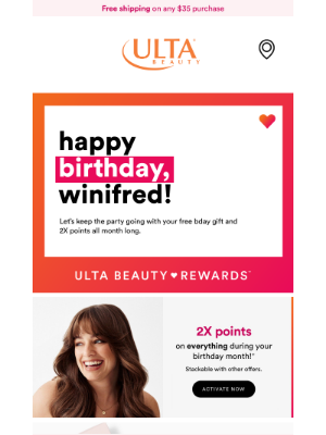 ULTA Beauty - Winifred, your FREE bday gift is inside + 2X points 💝