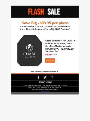 Chase Tactical - 🔥🔥 Level IV Plate Special Pricing - 4SAS4 NIJ Certified