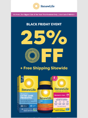 Renew Life - Black Friday Sale! 25% OFF Sitewide + Free Shipping
