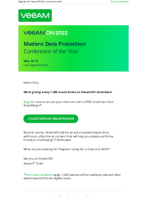 Veeam Software - VeeamON: 3 days left & your chance to win a FREE snack box
