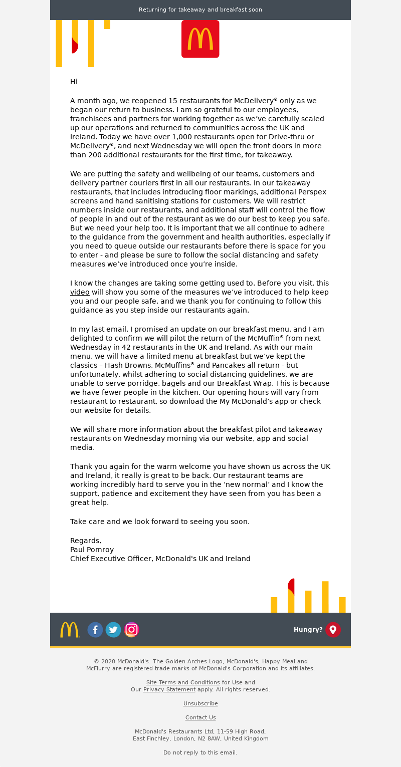 McDonald's (United Kingdom) - A message from our CEO