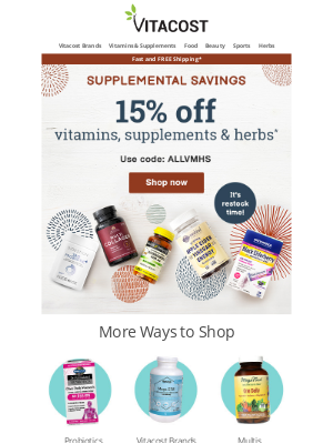 Vitacost - ✨ 15% OFF Vitamins, Supplements & Herbs