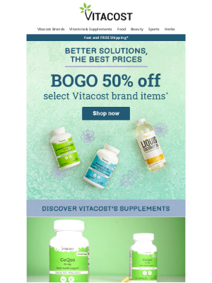 Vitacost - BOGO 50% off Vitacost Brand!