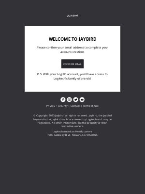 Jaybird - Confirm email address for Logi ID