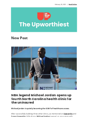 Upworthy - NBA legend Michael Jordan opens up fourth North Carolina health clinic for the uninsured