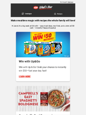 IGA (Independent Grocers Alliance) - Hi Janet, get ready to win this week at your local IGA!
