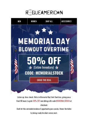 RogueAmericanApparel.com inc - Barbara, Extension Update | Memorial Day Sale