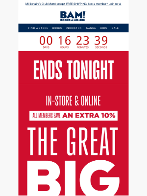 Books-A-Million - FINAL DAY: Say Goodbye to BOGO 50% OFF! Sale Ends at Midnight