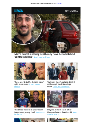 9NOW (Australia) - Lunch wrap: Mistaken identity probed in deadly stabbing | Three words in celeb split baffle fans