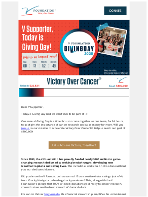 The V Foundation - V Supporter, Help Us Accelerate Victory Over Cancer® on Giving Day 🔬