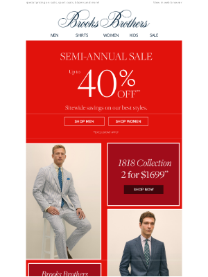 Brooks Brothers - The sale of the season: up to 40% off sitewide AND