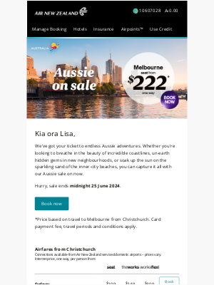 Air New Zealand - Lisa, Aussie on sale