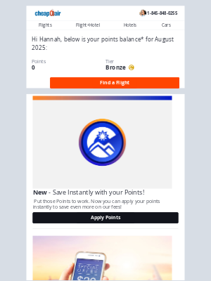 CheapOair - Your ClubMiles Balance for  August!