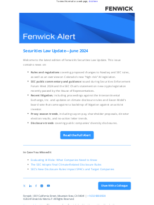 Fenwick & West - [Fenwick Alert] Securities Law Update—June 2024