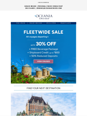 Oceania Cruises - Treat Yourself: Shipboard Credit up to $800, Beverage Package & up to 30% Off