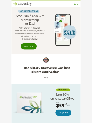 Ancestry - 30% off Gift Memberships - Dad will get it today!