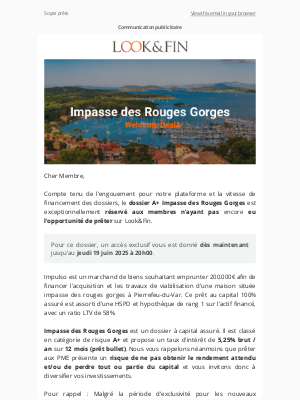 Look & Fin (France) - Welcome Deal Nouveau dossier A+ : Impasse des Rouges Gorges