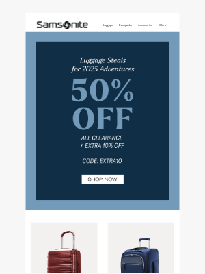 Samsonite - Enjoy 50% Off + Extra 10% Off Clearance