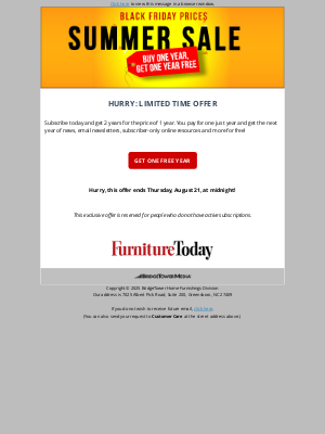 furniture today - Sale starts now:  Free year BOGO [Buy 1 year and get 2nd year at no cost]