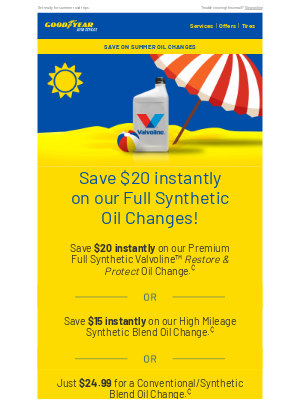 Save $20 instantly on a Full Synthetic Oil Change