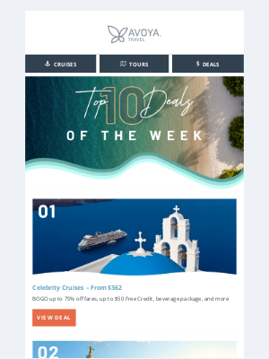 Avoya Travel - Our Top 10 Vacation Deals of the Week