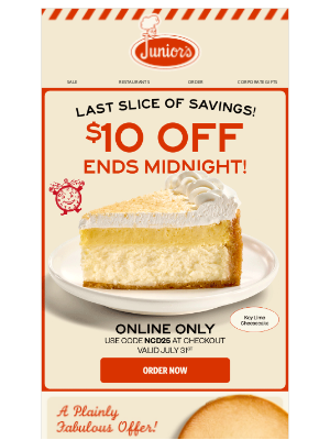 Junior's Restaurant & Cheesecake - Last Chance for $10 Off All Cakes🍰