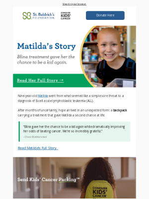 St Baldricks Foundation - A backpack gave Matilda a second chance 💛