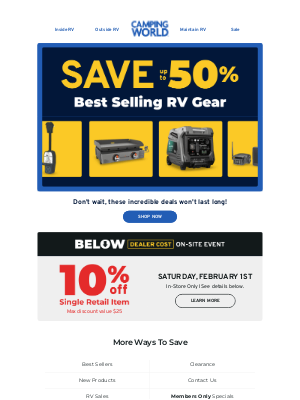 Camping World - Save up to 50% on best-selling RV gear