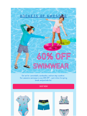 ROCKETS OF AWESOME - Splash into savings – 60% OFF swimwear!