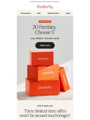 Shutterfly - 🚨 Extended for an extra day! 20 freebies, choose 5