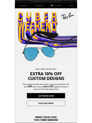 Ray-Ban - Few hours only | Save 30% + an extra 10% off custom designs