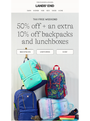 Lands' End - 50% off + an extra 10% off backpacks and lunchboxes
