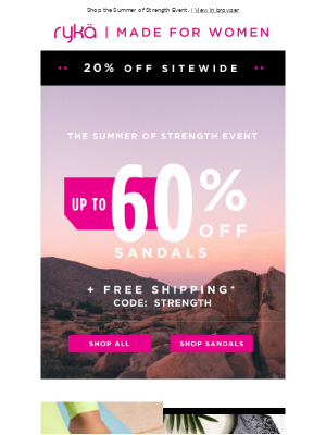 RYKA - It's sale time! 20% off sitewide, Up to 60% off sandals + Free shipping