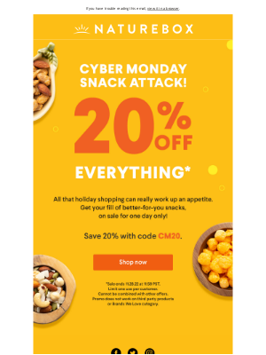 NatureBox - 20% off sitewide Cyber Monday sale 🍪