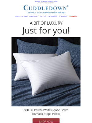 Cuddledown - Save 25% on your new favorite pillow!
