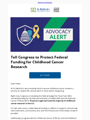 St Baldricks Foundation - Advocacy Alert: Help protect funding