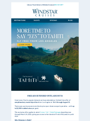 Windstar Cruises - 🌴Free Air to Tahiti — Now Extended Through August 31 🌴