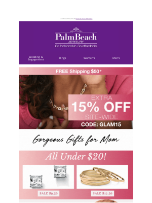 PalmBeach Jewelry - 15% Off Gifts for Mom Under $20!