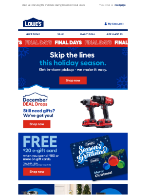 Lowe's - Final days of deals! Save⏰ with in-store pick up.