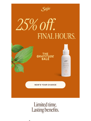 Saje Natural Wellness - FINAL HOURS: 25% off everything
